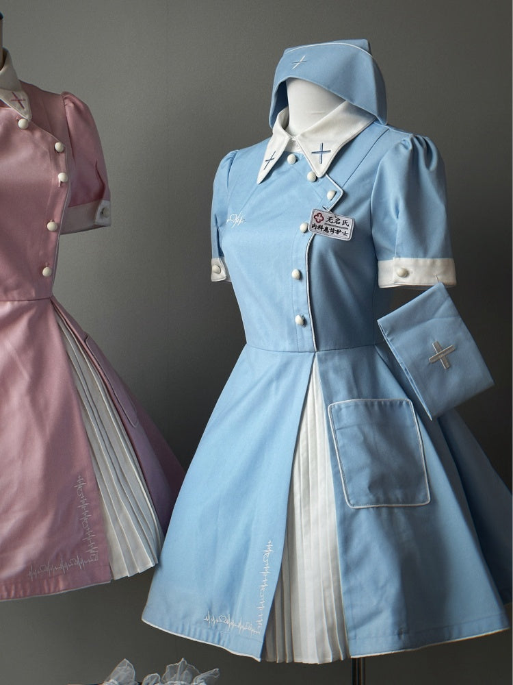 Blue Halloween Costume Nurse Lolita Dress Full Set