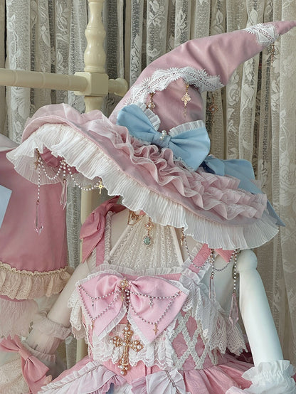 Robe Lolita taille haute rose et bleue, ensemble complet avec jupe et pull