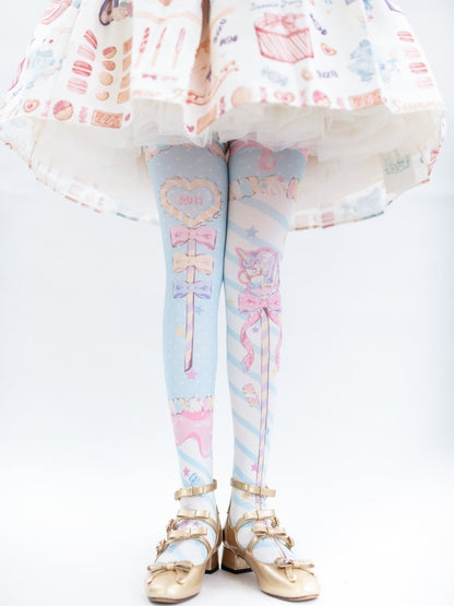 Candy Scepters Print Velvet Over Knee Stockings