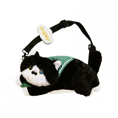 Black Cute Cat-shaped Plush Crossbody Bag