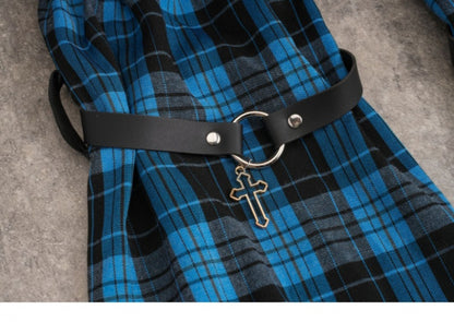 Pins Black and Blue Plaid Leg Sleeves