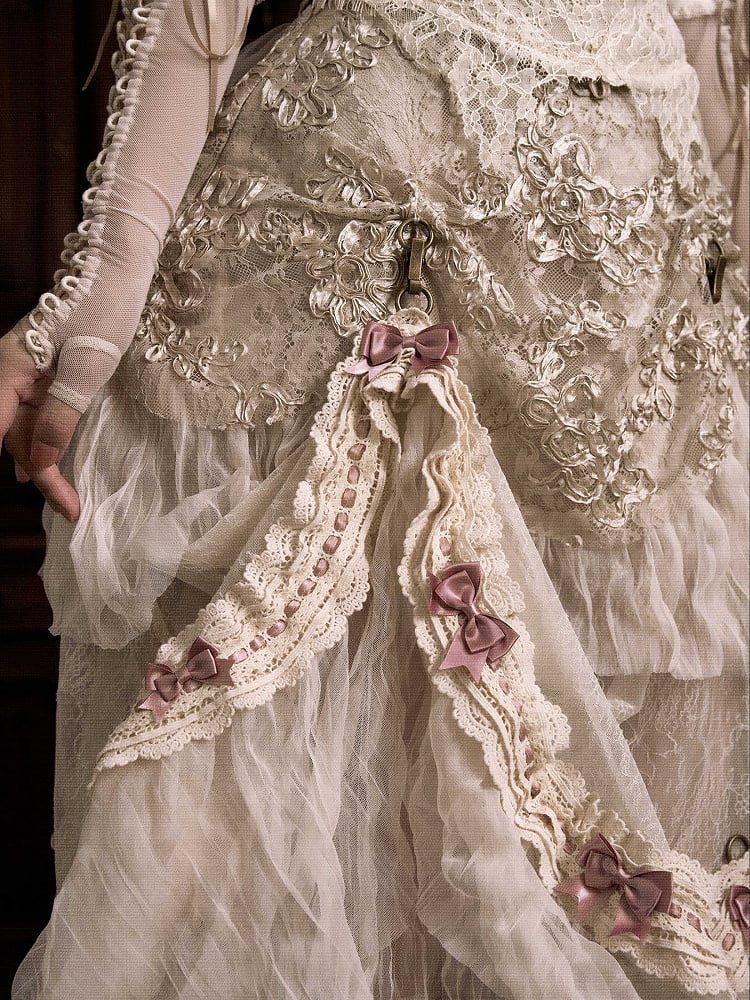 Skirt Long Patched Lace Bustle Versatile Vintage