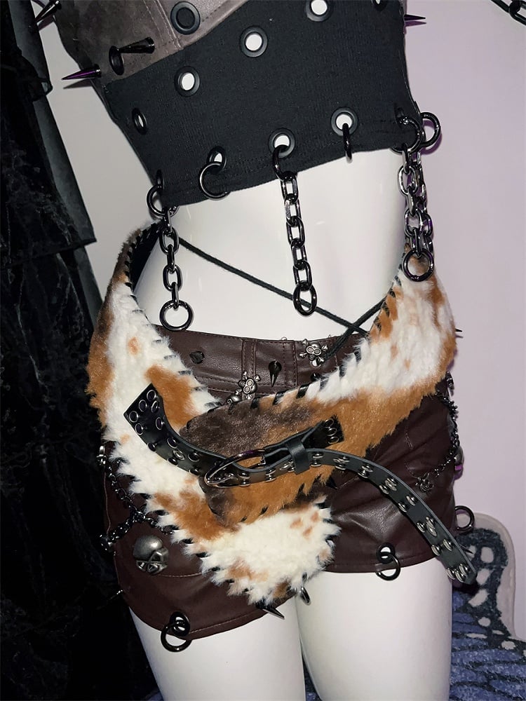 Black Studs and Rings Plush Buckle Belt