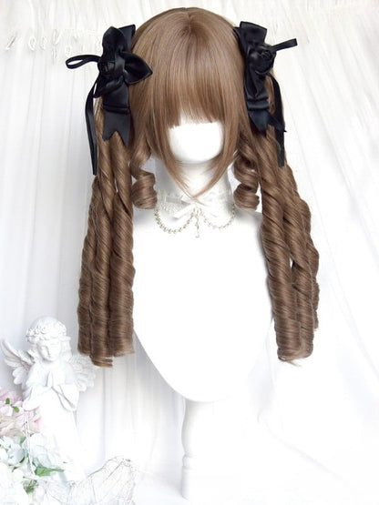 Double Curly Wig Straight Brown Claw + Roman 25CM 45CM With Clips Full Ponytail Bangs Short