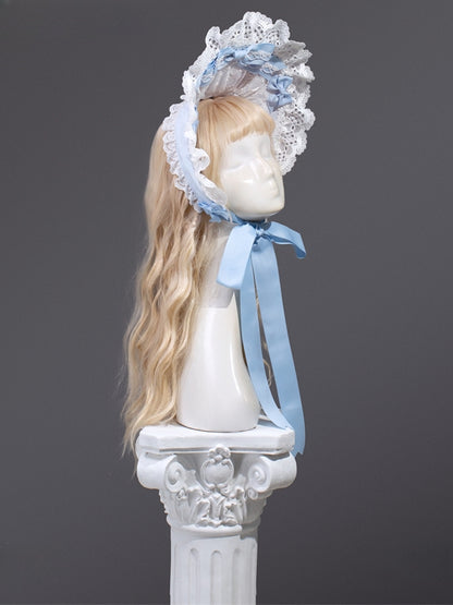 Light Blue Bowknot Details Lace Trim Lolita Bonnet