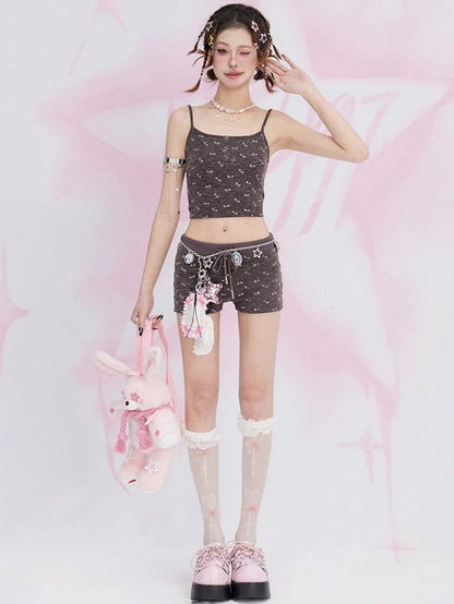 Bowknot Print Allover Coffee Shorts