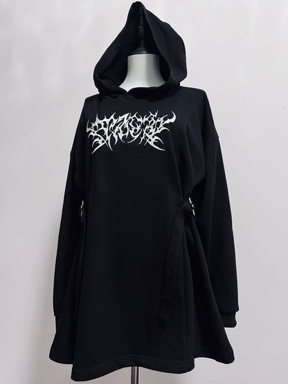 Buckle Jirai Decorated Black Hoodie Embroidery Details Kei