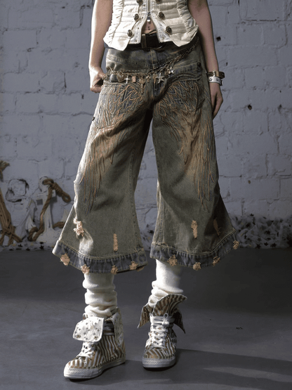 Angel Blue/Yellow Faded Wash Distressed Holes