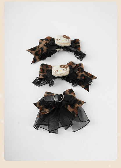 Coffee Leopard Bowand Kitty Hairclips