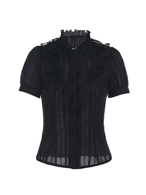 Black Lace Trim Short Sleeves Gothic Blouse