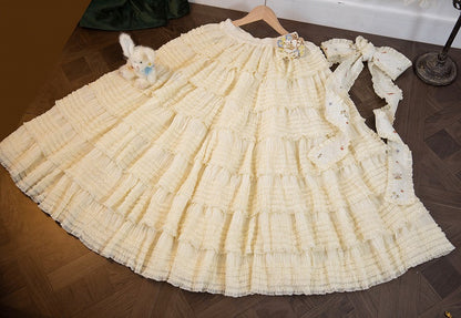 Tea Detail Under Beige Length Ruffles Skirt Tiered