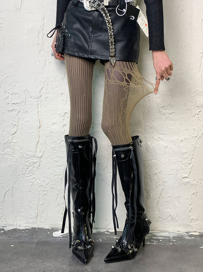 Wasteland Punk Light Coffee Asymmetrical Cut-out Tights