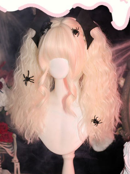 Blonde Under Bust Length Wavy Wig with Full Bangs