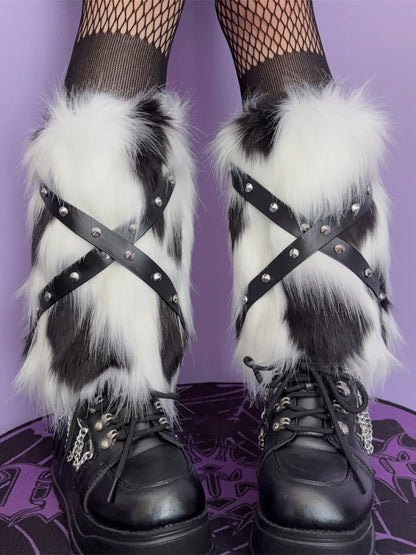 25CM Stud Detail Strap Punk Shaggy Leg Warmers