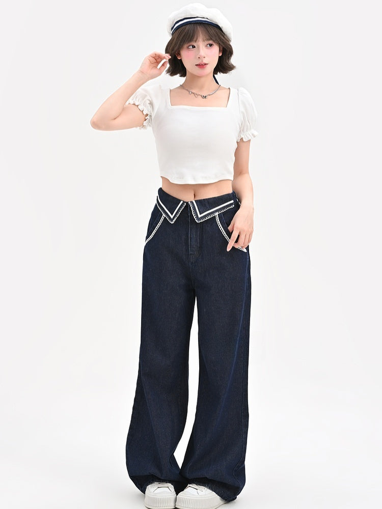 Wide-Leg Jeans Navycore Denim Waist Blue Low