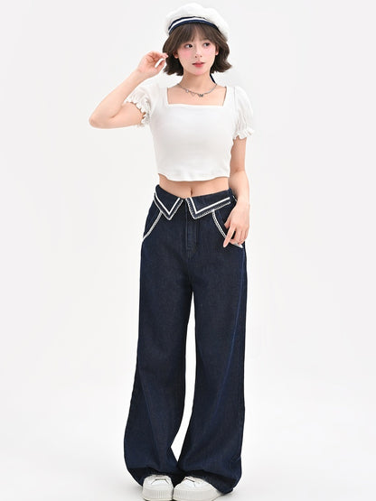 Wide-Leg Jeans Navycore Denim Waist Blue Low