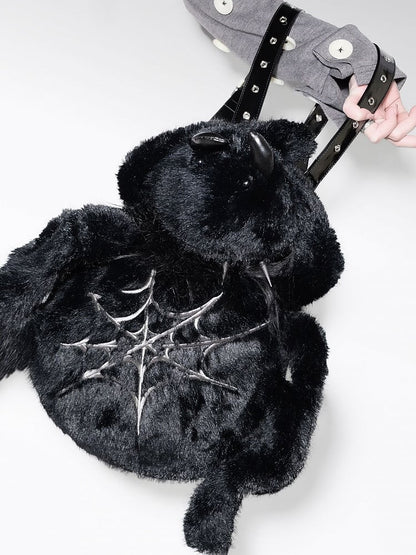 Y2K Backpack Fleece Spider Black Punk