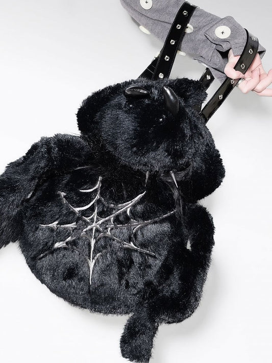 Y2K Backpack Fleece Spider Black Punk