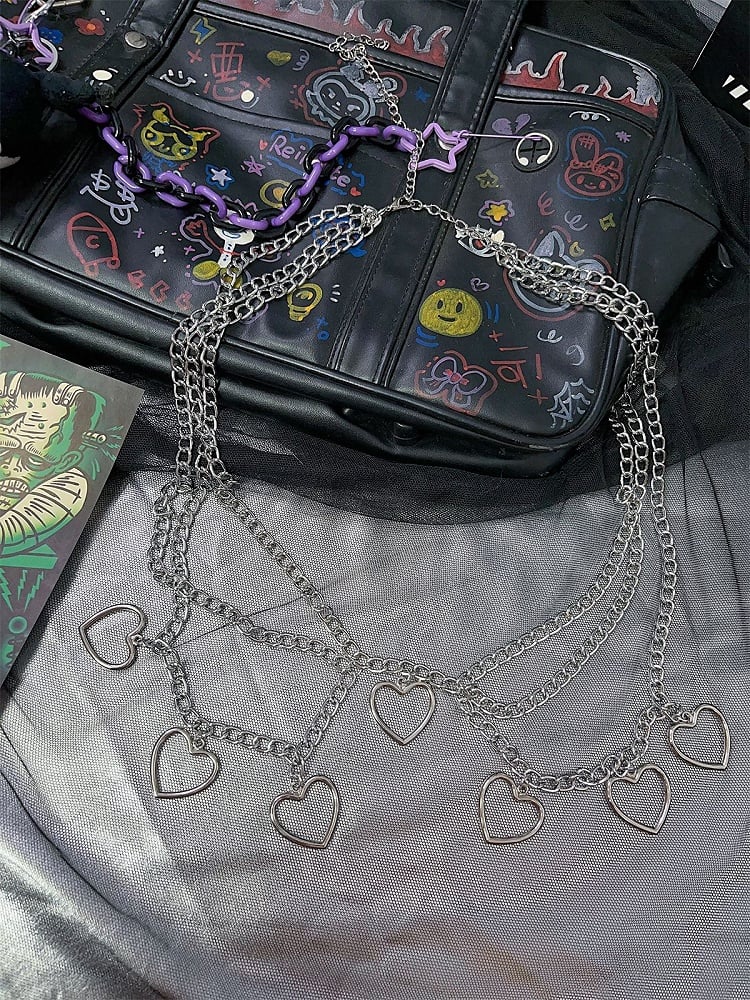 Punk Multi-layers Hearted-shaped Charms Waist Chain