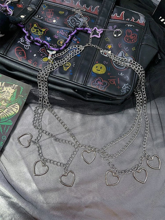 Punk Multi-layers Hearted-shaped Charms Waist Chain