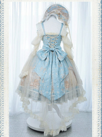 mit Rockkleid, klassisch, elegant, Einhorn, Lolita, Perlenkettendruck und blauer Taillenüberzug