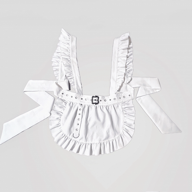 White Flutter Sleeves Self-tie Apron