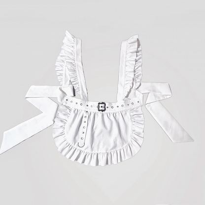 White Flutter Sleeves Self-tie Apron