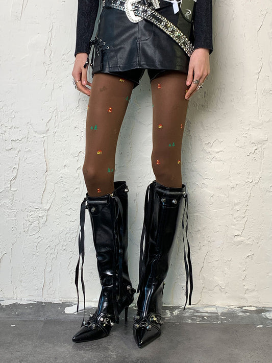 Christmas Brown Y2K Tights