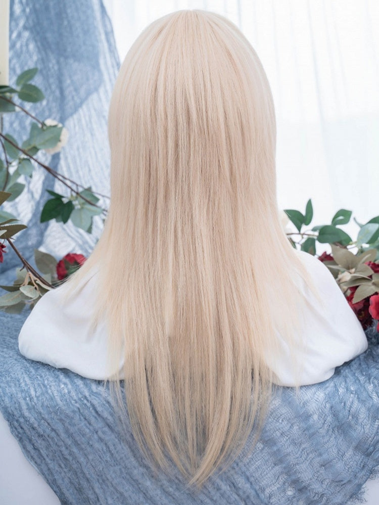 Light Blonde Long Straight Synthetic Wig With Bangs