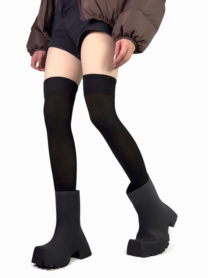 White/Black Print Overknee Stockings