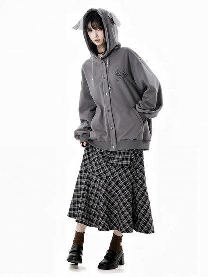 Ankle Black and White Plaid Pocket Length Mermaid Skirt Detail