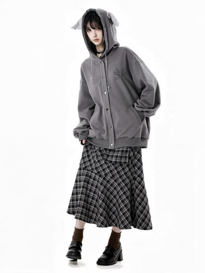 Bittersweet Chain Gray/Black Hood Design Hoodie Wing Cross Wing Embroidery Back Spring