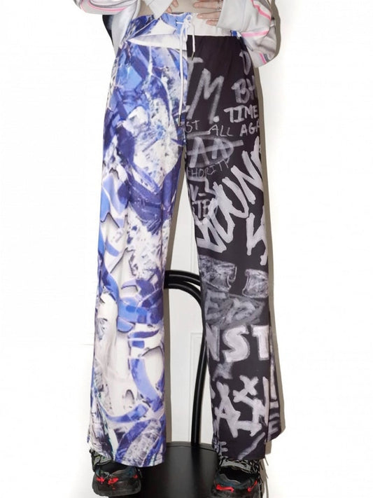BlueBlack Letter Wide-leg Cut Pants Y2K Print
