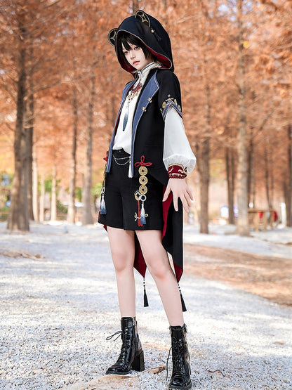 Black Ouji Lolita Straight-leg Shorts with Chain and Tassel