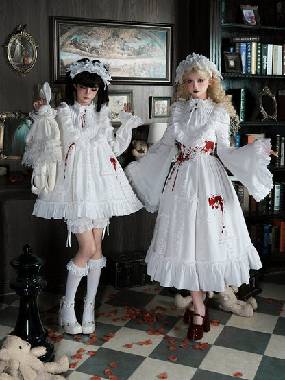 and Version Blood with White Lolita Dress Ruffles Dollcore Shaped Gothic Embroidery Short Cross