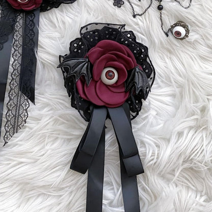 Black Bat Wings Red Eyeball Flower Gothic Floral Hairclip