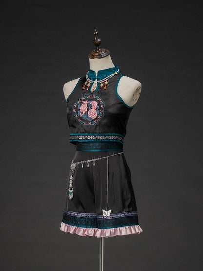 Style Shorts Waist Butterfly with Chain Chinoiserie Black Lolita Ouji