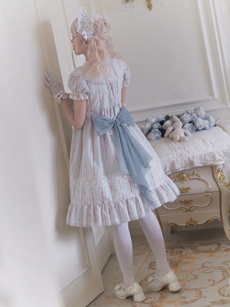 Light Cotton Sleeves Waist Dress Sweet Lolita High Blue Puff
