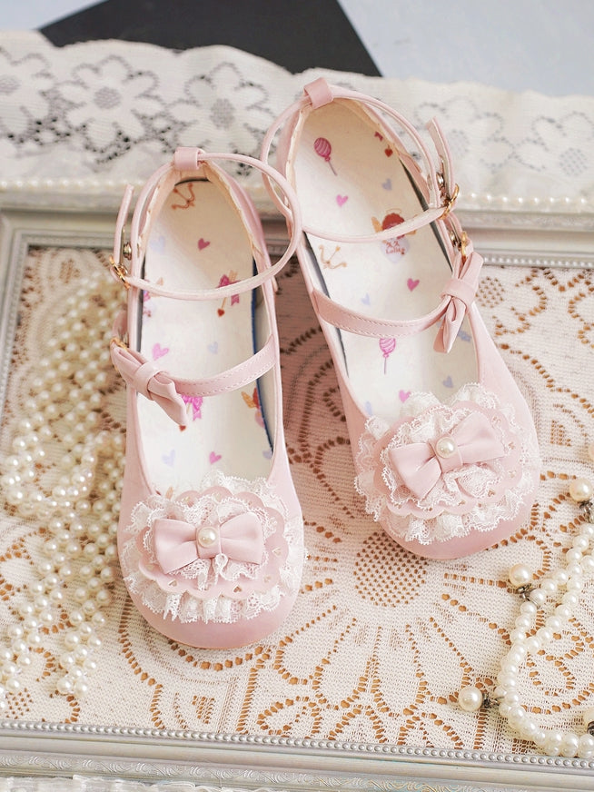 Toe Trim Heart Top Lace Bow Pink at Baby Buckles Lolita Round