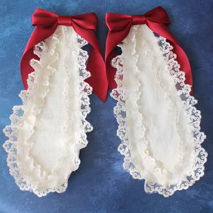 Bowknot Details Lace Trim Bunny Ears Hairclips