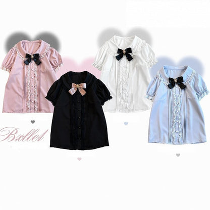 Short Sleeve Blouse Peter Pan Collar Jirai Kei Black/Pink/Blue/White