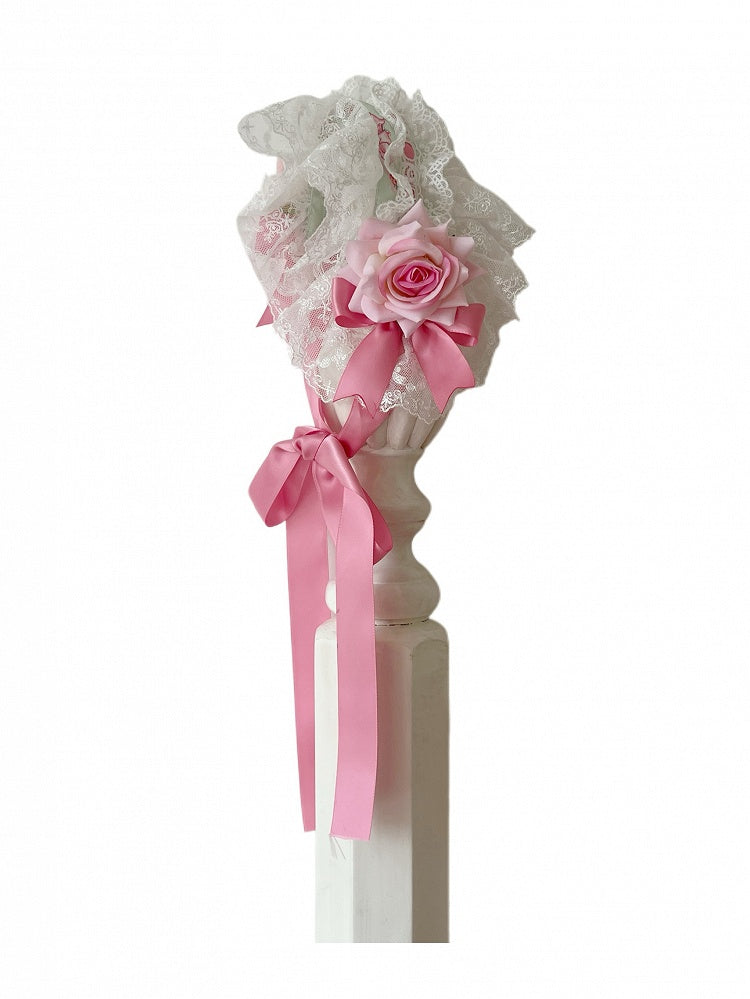 Rosa/Grünes Haarband mit Rosenverzierung