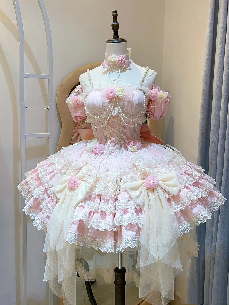 Fairy Hem Flower Hanayome Skirt Dress Jumper Princess Tiered Pink Lolita