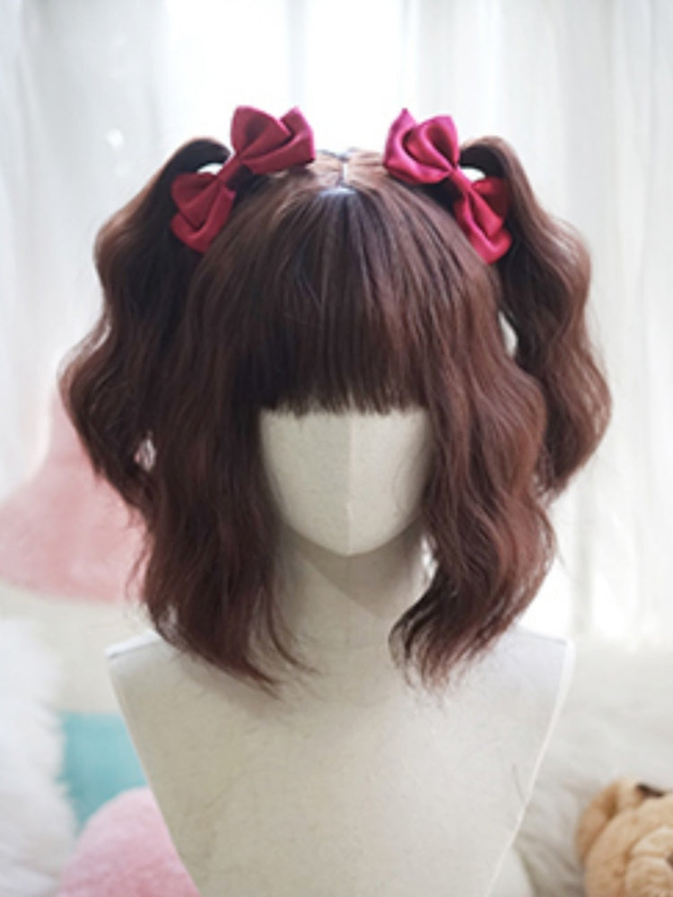 Dark Brown Shoulder Length Wavy Wig With Full Bangs
