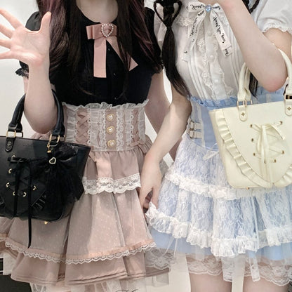 ウエスト スイートハートボタントリム ハイレース ブラック/ピンク/ブルー