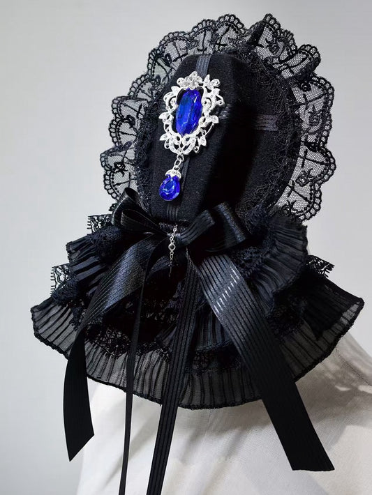 Top Rhinestone Hat Klein Coffin-shaped Black Mini Blue Adorned Gothic