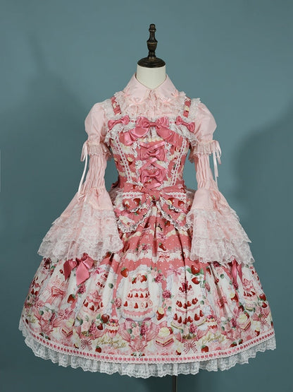 Sweet and Set Strawberry Desserts Pink Full JSK Print / Lolita