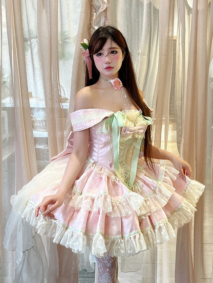 Fairy and Corset Green Dress Pink Theme Kei Tulip