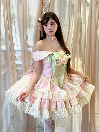 and Theme Fairy Pink Kei Corset Dress Tulip Green