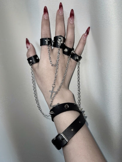 Black Stud Punk Bracelet with Rings